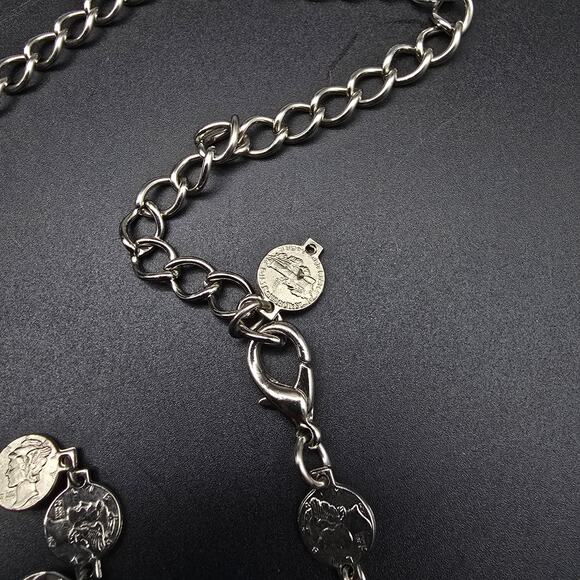 Faux Mercury Dime Belt Silver Tone Vintage Women's Accessories - Picture 3 of 6